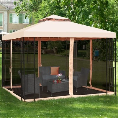 Tangkula 10'x10'Outdoor Canopy Gazebo Art Steel Frame 2-Tiers Party Patio Large Canopy Gazebo W/Netting&Side Walls 3 Tangkula 10'x10'Outdoor Canopy Gazebo Art Steel Frame 2-Tiers Party Patio Large Canopy Gazebo W/Netting&Side Walls