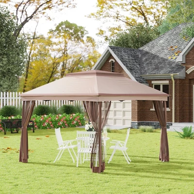 Outsunny 11' X 11' Pop Up Gazebo Outdoor Canopy Shelter With 2-Tier Soft Top, And Removable Zipper Netting, Event Tent With Large Shade, And Storage Bag For Patio, Backyard, Garden 4 Outsunny 11' X 11' Pop Up Gazebo Outdoor Canopy Shelter With 2-Tier Soft Top, And Removable Zipper Netting, Event Tent With Large Shade, And Storage Bag For Patio, Backyard, Garden - Image 2