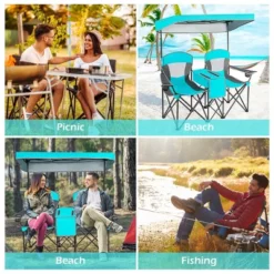 Costway Portable Folding Camping Canopy Chairs W/ Cup Holder Cooler Outdoor Turquoise -Coleman Camp Shop GUEST e82a587b 5fd6 4b38 adbc 286b2cf55dff