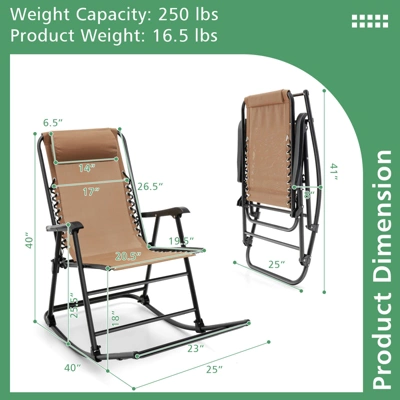 Costway Folding Zero Gravity Rocking Chair Rocker Porch Outdoor Patio Headrest Beige 4 Costway Folding Zero Gravity Rocking Chair Rocker Porch Outdoor Patio Headrest Beige - Image 2