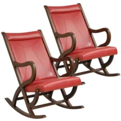 Costway Set Of 2 Rocking Chair With PU Cushion Modern Rocker W/ Rubber Wood Frame BlackRed -Coleman Camp Shop GUEST ea15d56b da58 4819 87a0 2f1f8c9136ee