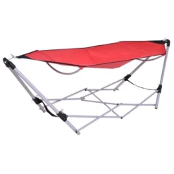 Costway Red Portable Folding Hammock Lounge Camping Bed Steel Frame Stand W/Carry Bag