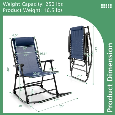 Costway Patio Camping Rocking Chair Folding Rocker Footrest Lightweight Outdoor RedNavyBeigeGreyBlue 5 Costway Patio Camping Rocking Chair Folding Rocker Footrest Lightweight Outdoor RedNavyBeigeGreyBlue - Image 3