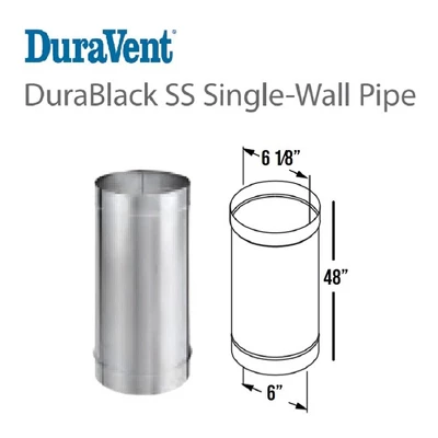 DuraVent DuraBlack 6DBK-48SS Stainless Steel Single Wall Wood Burning Stove Pipe Connector To Vent Smoke And Exhaust, 48 Inches Long X 6 Inch Diameter 6 DuraVent DuraBlack 6DBK-48SS Stainless Steel Single Wall Wood Burning Stove Pipe Connector To Vent Smoke And Exhaust, 48 Inches Long X 6 Inch Diameter - Image 4