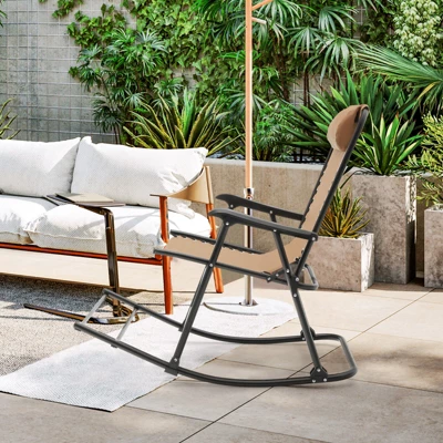 Costway Folding Zero Gravity Rocking Chair Rocker Porch Outdoor Patio Headrest Beige 3 Costway Folding Zero Gravity Rocking Chair Rocker Porch Outdoor Patio Headrest Beige