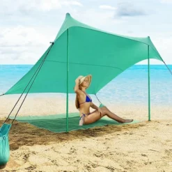 Costway Family Beach Tent Canopy W/ 4 Poles Sandbag Anchors 7'x7' UPF50+ Green -Coleman Camp Shop GUEST fa7f3455 975e 4b19 88f6 8ec909e5b36e