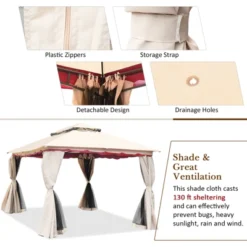 Tangkula 13'x10'Outdoor Canopy Gazebo Art Steel Frame 2-Tiers Party Patio Large Canopy Gazebo W/Netting&Side Walls 17 Tangkula 13'x10'Outdoor Canopy Gazebo Art Steel Frame 2-Tiers Party Patio Large Canopy Gazebo W/Netting&Side Walls -Coleman Camp Shop GUEST fe117e44 0c37 48b2 ac81 a0a14e4e6f3c