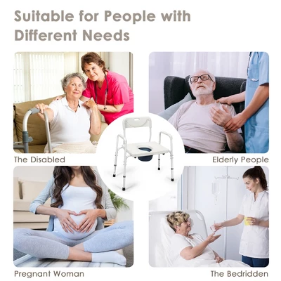 Costway 3-in-1 Bedside Commode Portable Toilet W/ Adjustable Height & Drop-arm 8 Costway 3-in-1 Bedside Commode Portable Toilet W/ Adjustable Height & Drop-arm - Image 6