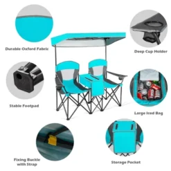 Costway Portable Folding Camping Canopy Chairs W/ Cup Holder Cooler Outdoor Turquoise -Coleman Camp Shop GUEST ff5f42b2 72f8 4999 92d0 a1b8f4816045
